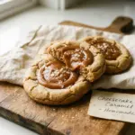 Delicious Cheesecake Caramel Cookies with creamy filling and caramel drizzle