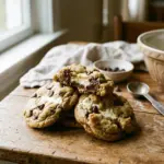 Cheesecake stuffed chocolate chip cookies on a plate