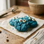 Deliciously colorful Cookie Monster Cookies stacked on a plate.