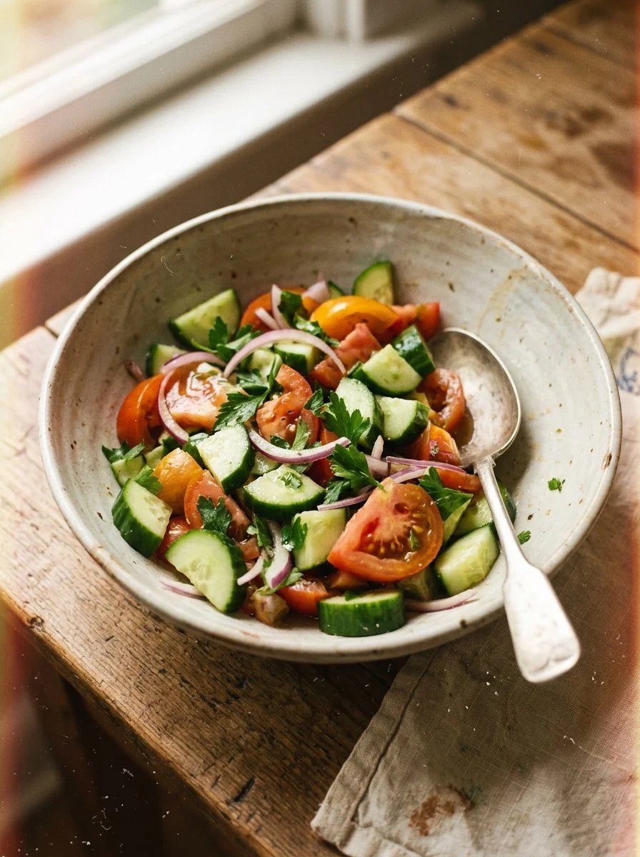 Fresh Cucumber Tomato Salad with vibrant vegetables in a bowl