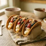 Delicious easy cheesecake tacos filled with creamy cheesecake filling and toppings.