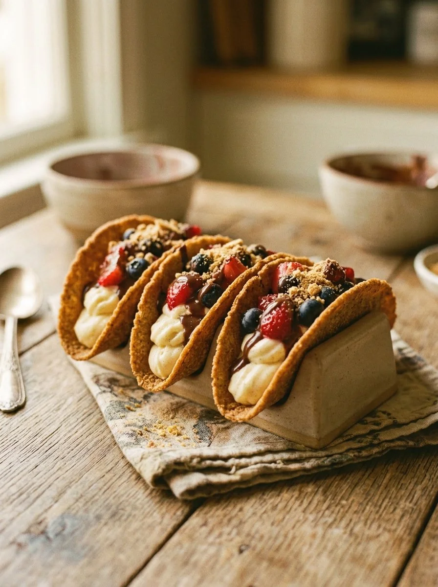 Delicious easy cheesecake tacos filled with creamy cheesecake filling and toppings.