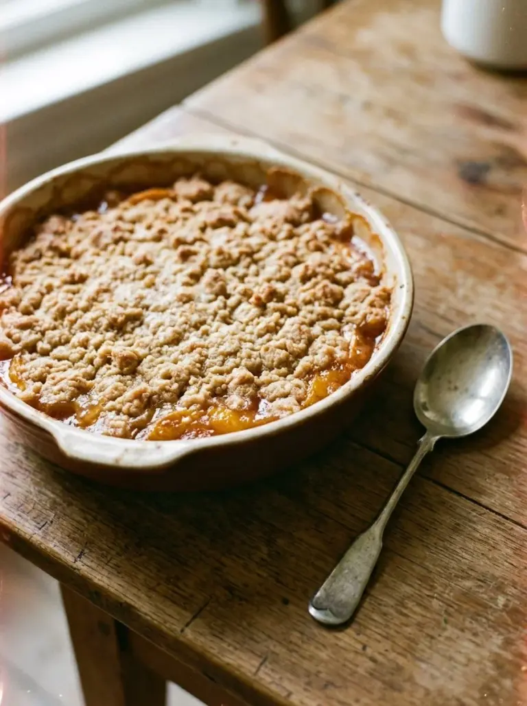 Delicious easy peach cobbler baked to perfection with fresh peaches