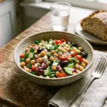 Mediterranean Chickpea Salad with fresh vegetables and dressing