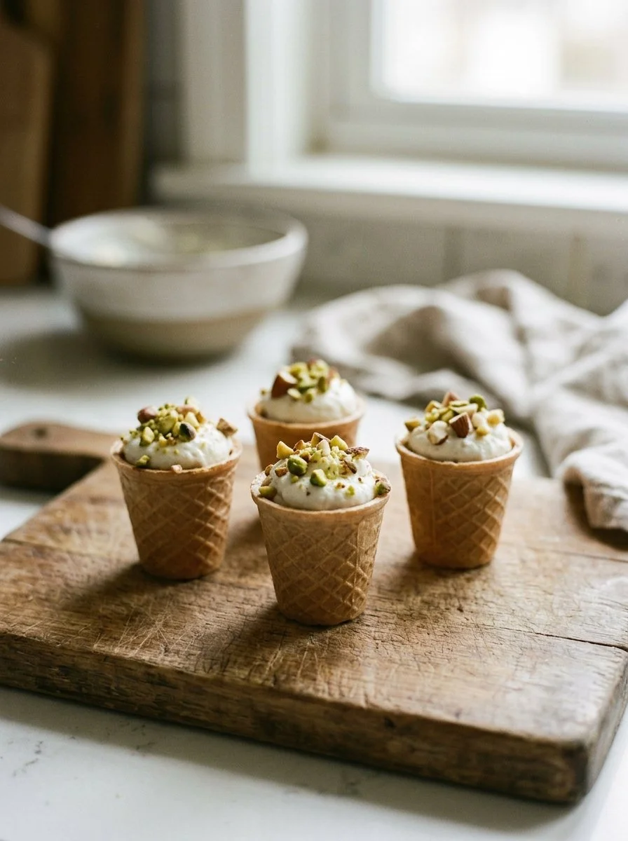 Mini cannoli cups filled with creamy ricotta and chocolate chips