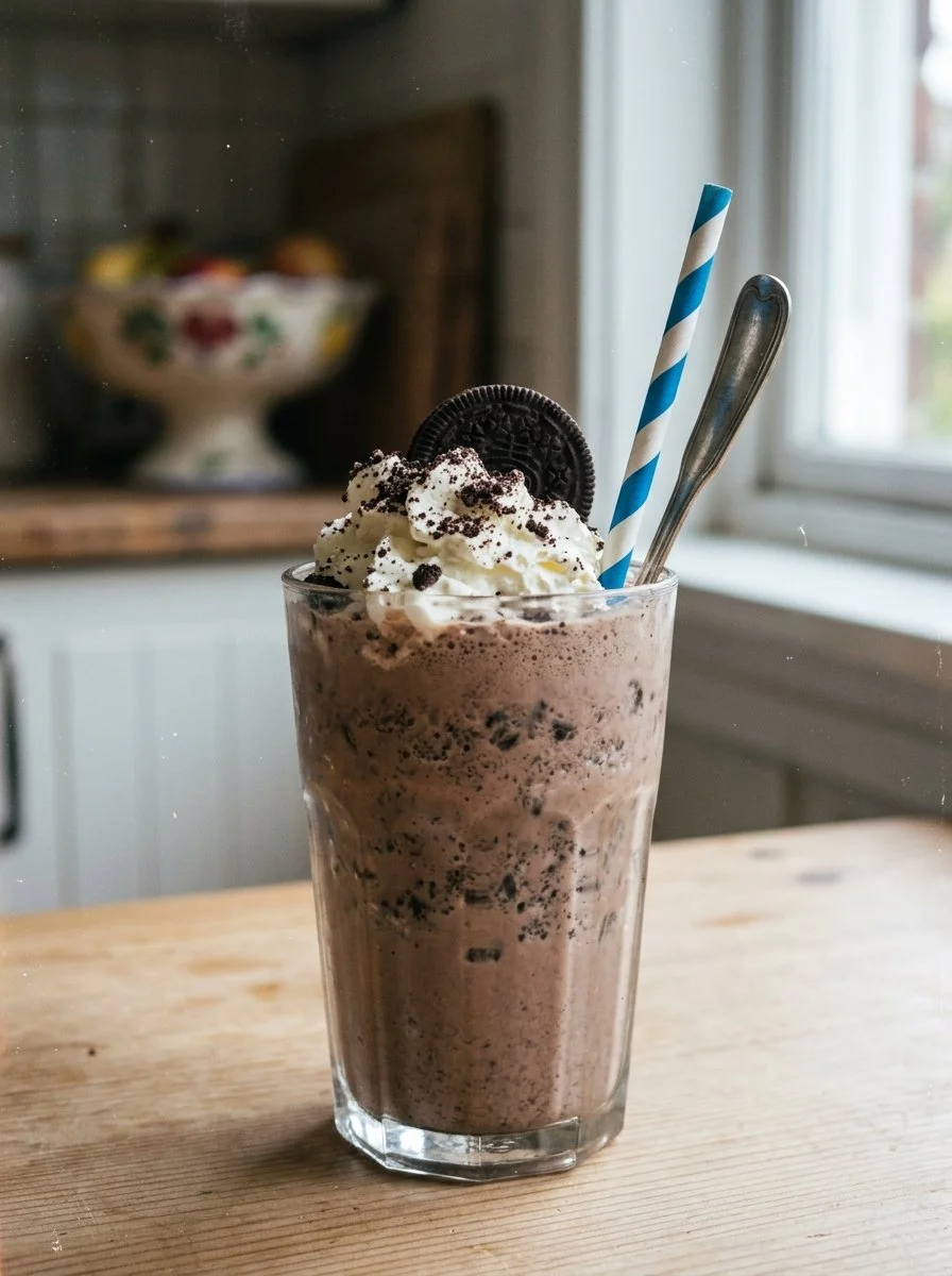 Delicious Oreo Milkshake topped with whipped cream and crushed Oreos