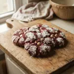 Freshly baked Red Velvet Cookies with cream cheese frosting on a plate