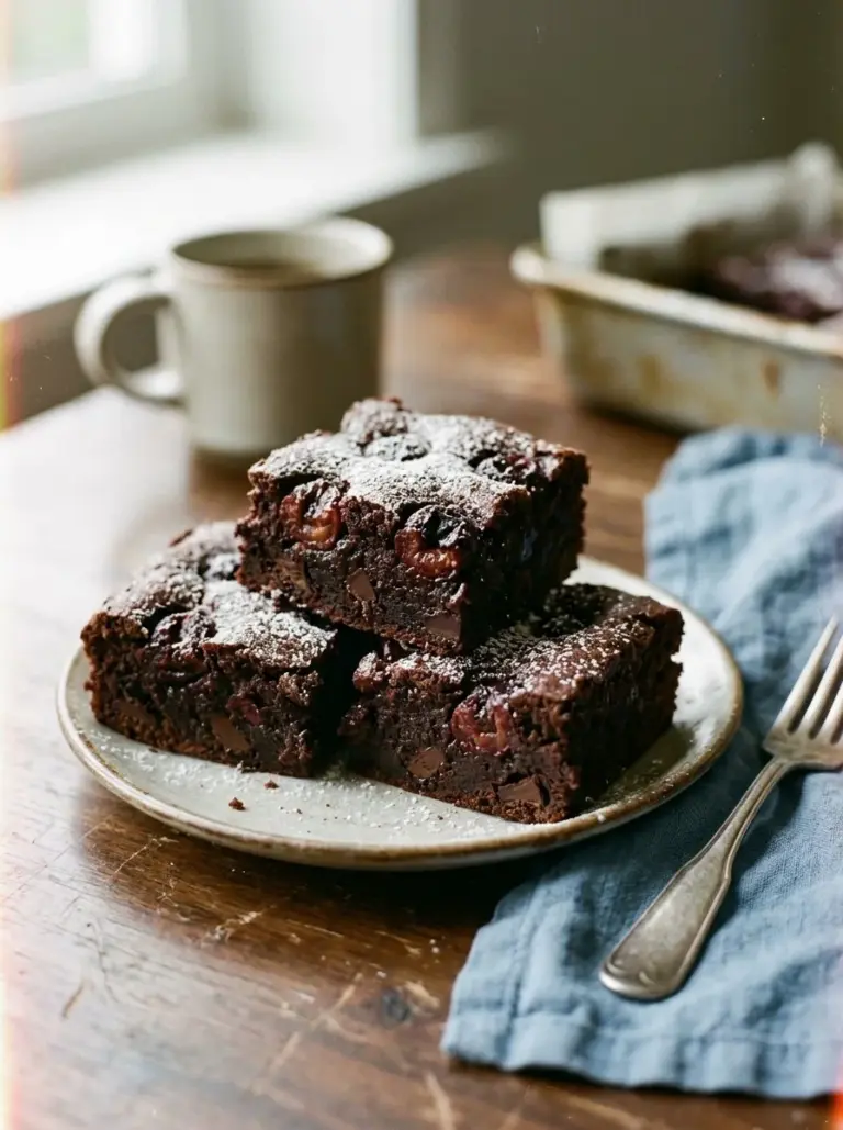 Delicious roasted cherry brownies with a chocolate base and cherry topping