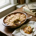 Homemade Southern peach cobbler with fresh peaches and a golden crust