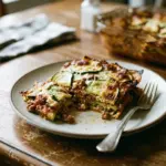 Zucchini lasagna with ground turkey served on a plate
